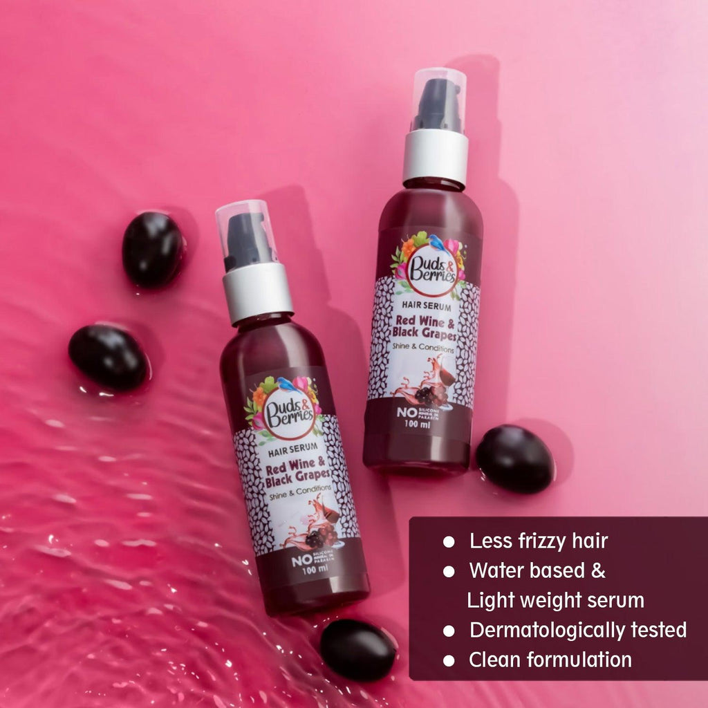 Red Wine & Black Grapes Hair Serum for Shiny hair | NO Silicone, NO Paraben - 100 ml - Buds&Berries