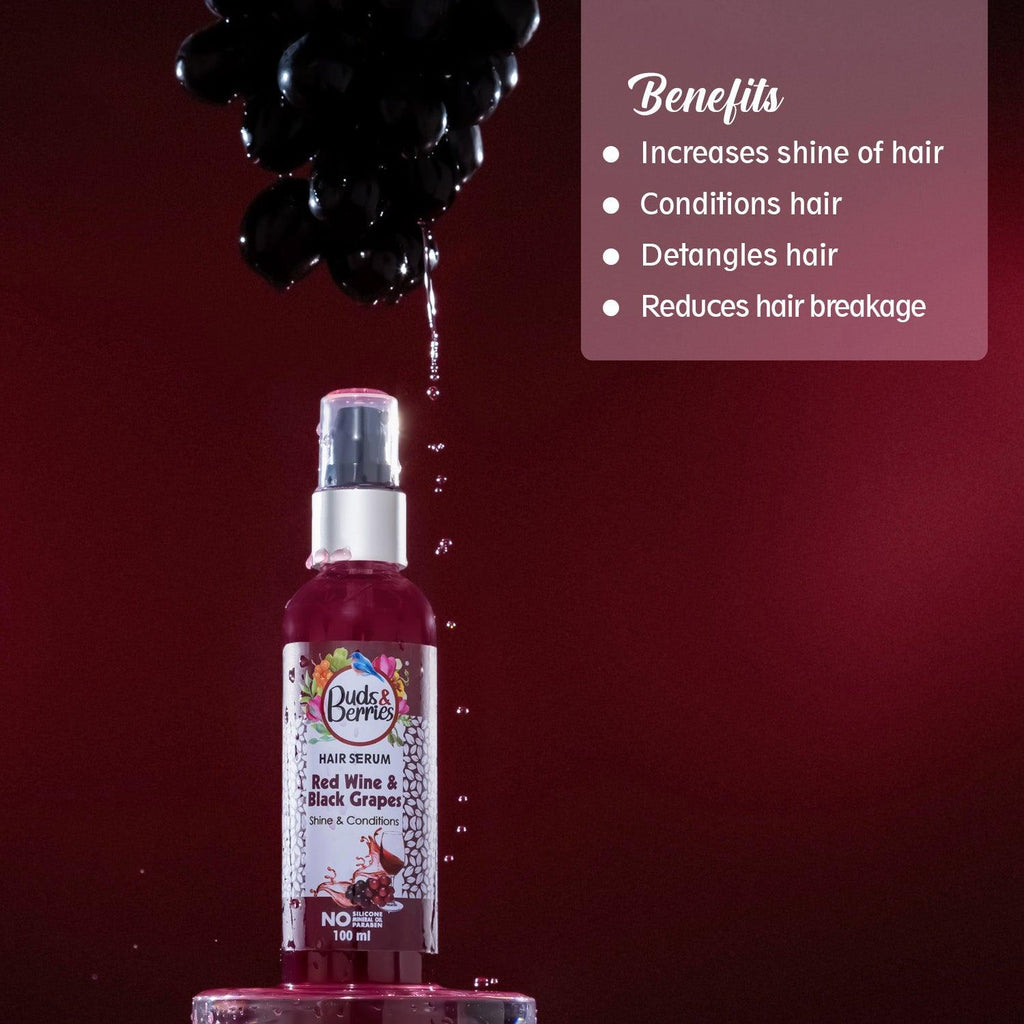 Red Wine & Black Grapes Hair Serum for Shiny hair | NO Silicone, NO Paraben - 100 ml - Buds&Berries