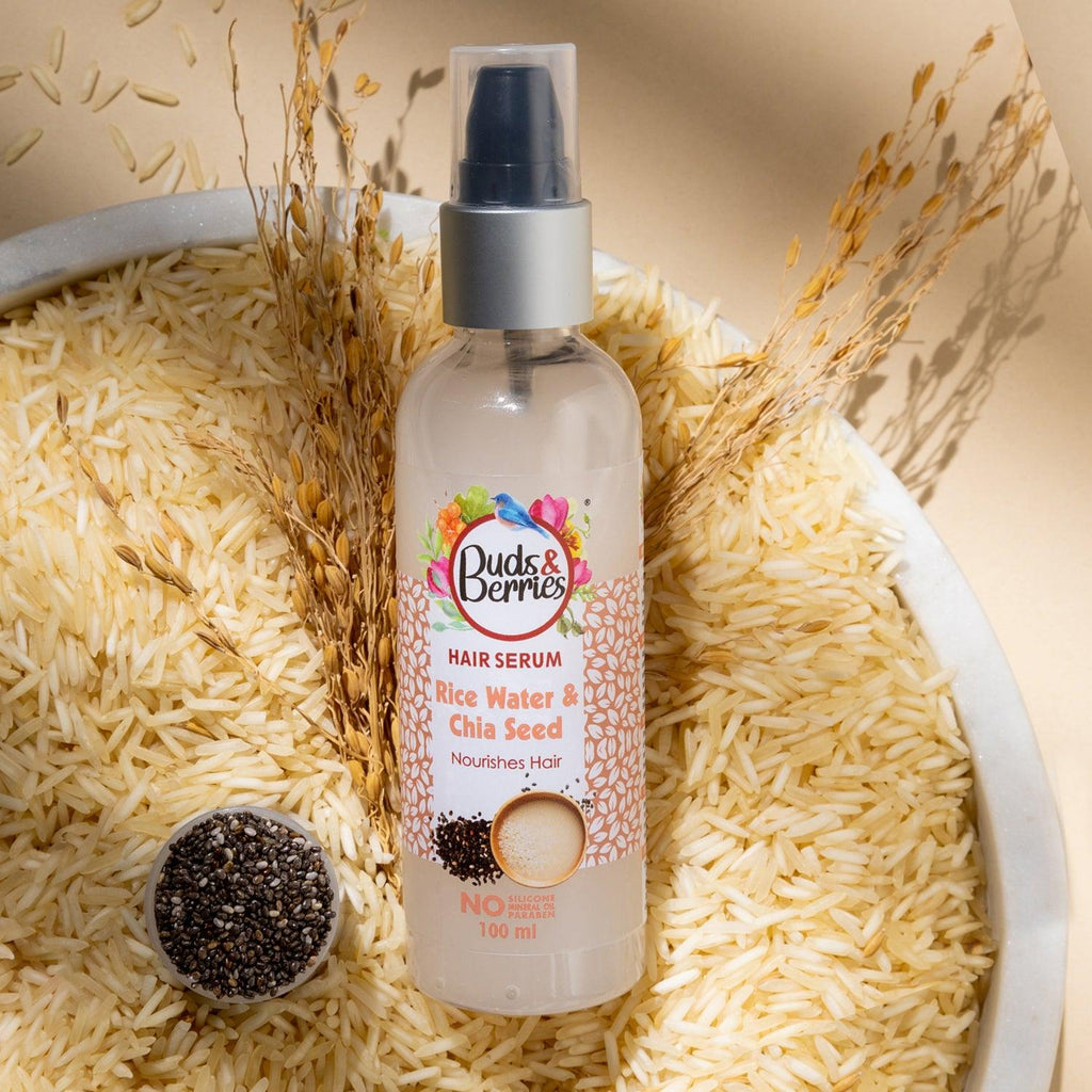Rice Water & Chia Seed Hair Serum for Nourishment | NO Silicone, NO Paraben - 100 ml - Buds&Berries